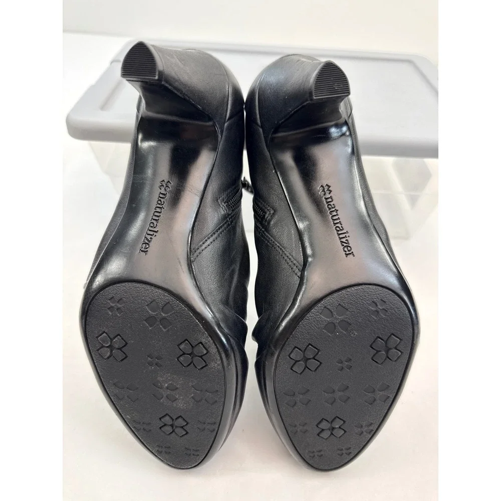 Naturalizer Orland Booties Womens 8M Black Leather Ruched N5 Comfort Office Chic